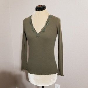 Eddie Bauer Women 100% Cotton Green Long Sleeve Shirt/Blouse, Size XS